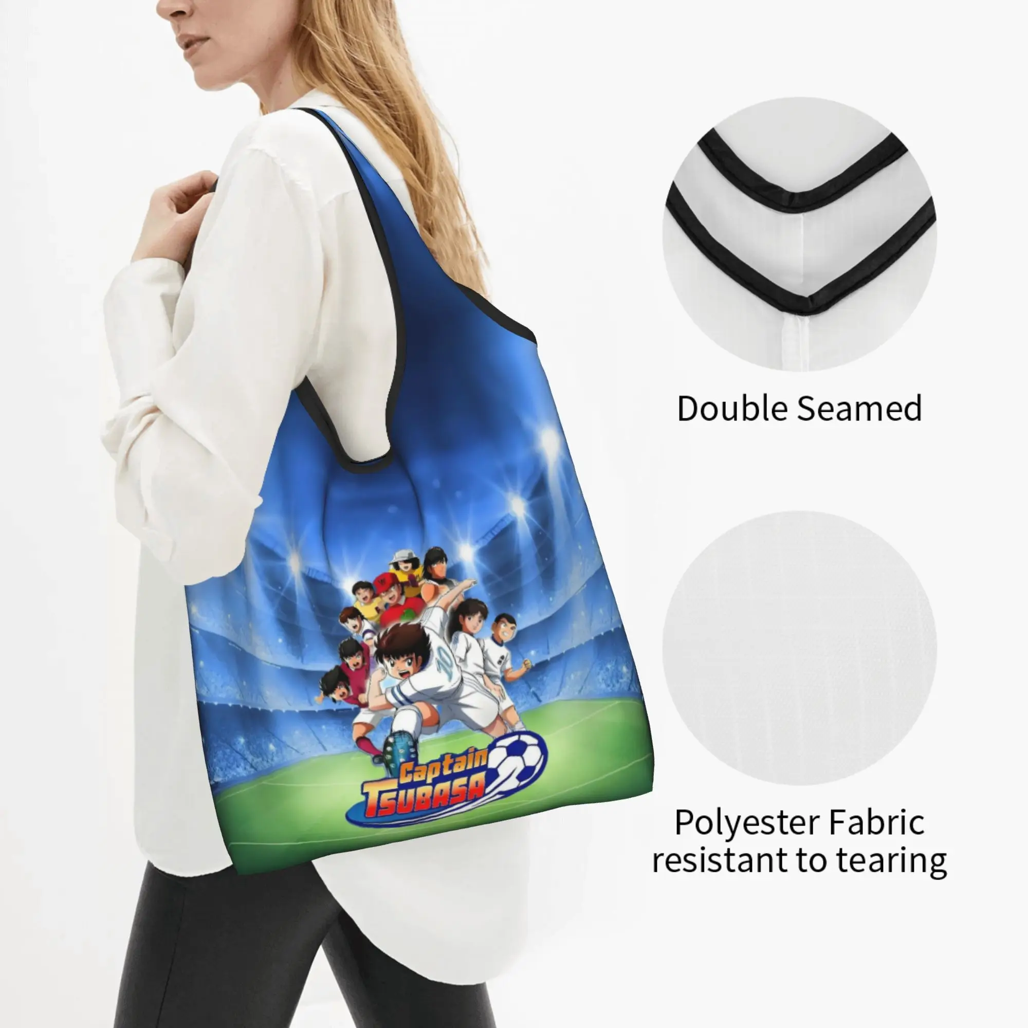 Fashion Japan Anime Football Manga Captain Tsubasa  Shopping Tote Bag Portable  Grocery Shoulder Shopper Bag