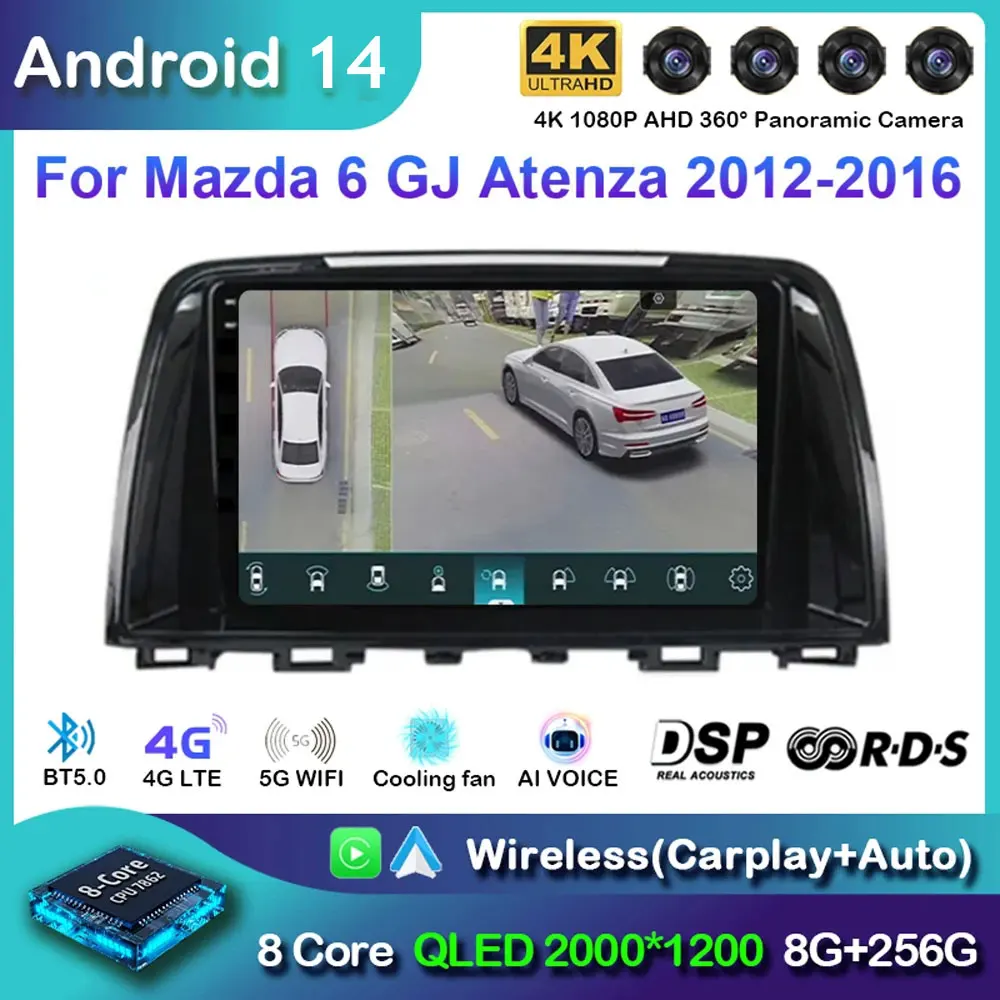 For Mazda 6 GJ Atenza 2012 2013 2014 2015 2016 2017 Android 14 Carplay Auto Car multimedia Car radio video player GPS Navigation