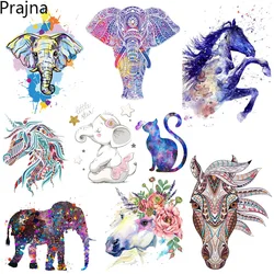 Elephant Horse Wolf Heat Transfer Colorful Animal Iron On Transfers T Shirt Thermo Cartoon Stickers Clothing Patch Applique