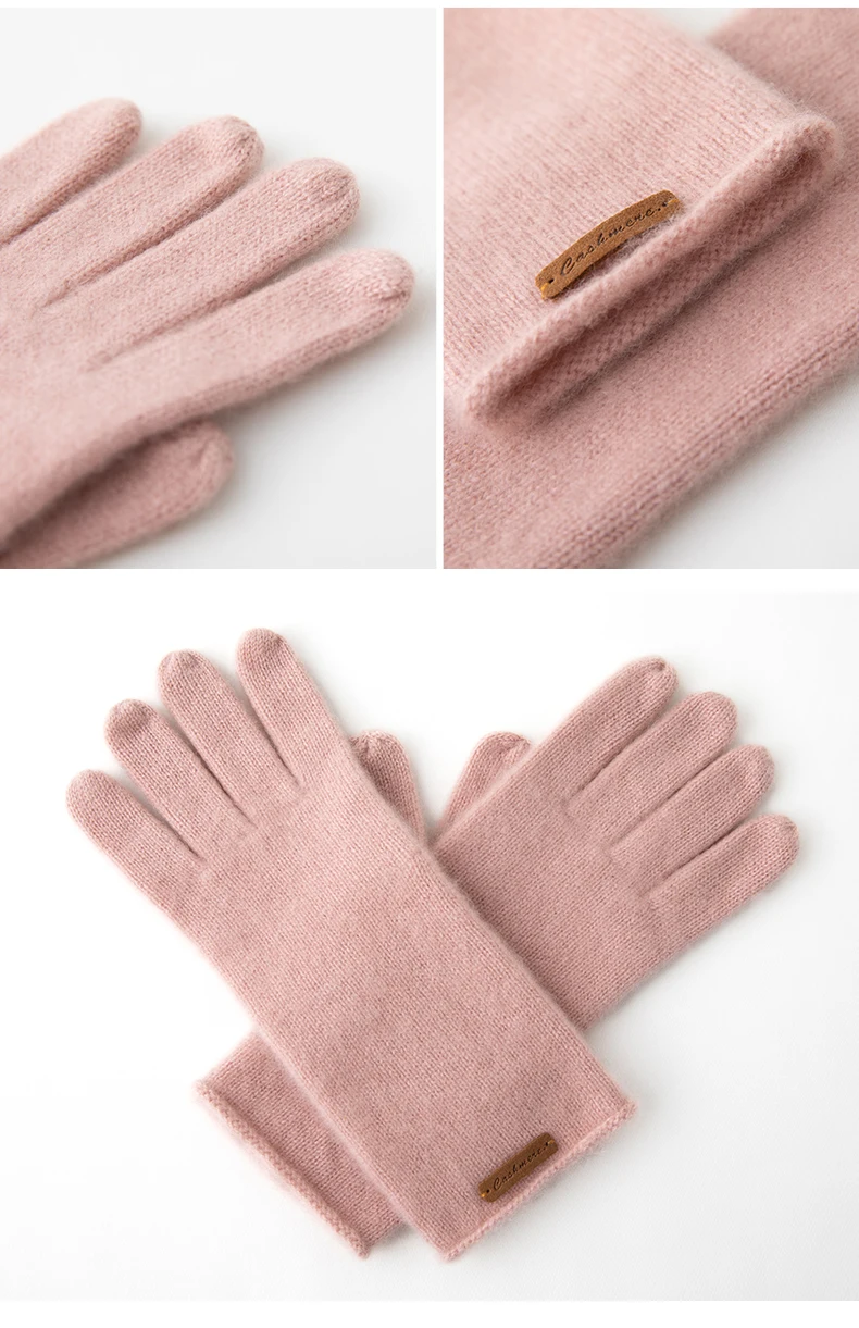 High-Quality Pure Cashmere Five-Finger Gloves Solid Color Long Warm Gloves For Men/Women Winter Outdoor Knitted Mittens Unisex