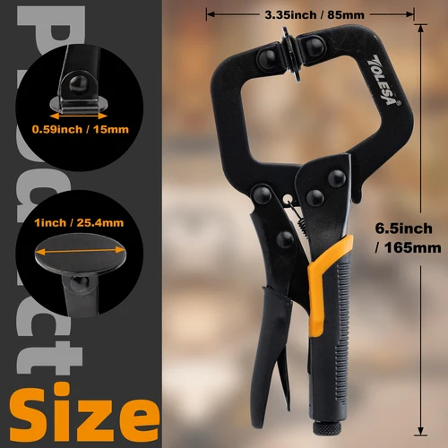 Imagen 2 del producto TOLESA-abrazadera C de 6 "", 3 uds., alicates de bloqueo de abrazadera frontal de Metal con almohadillas giratorias planas para carpintería, agujero de bolsillo, gabinete de carpintería