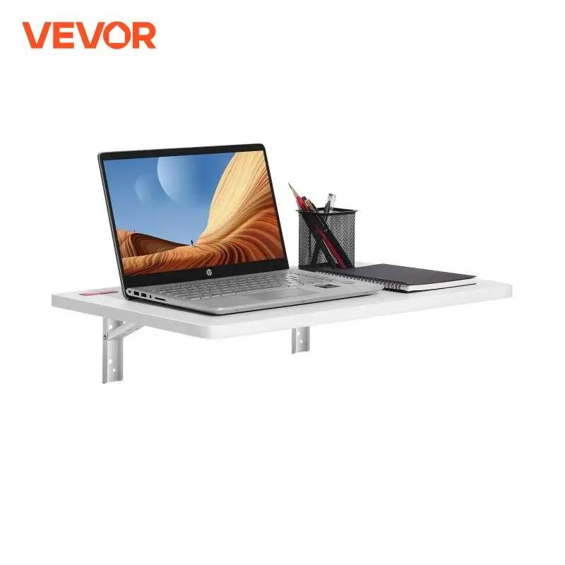 VEVOR Wall Mounted Folding Table Wall Mount Drop Leaf Table with Carbon Steel Bracket Wooden Desk for Dining Laundry Room Office