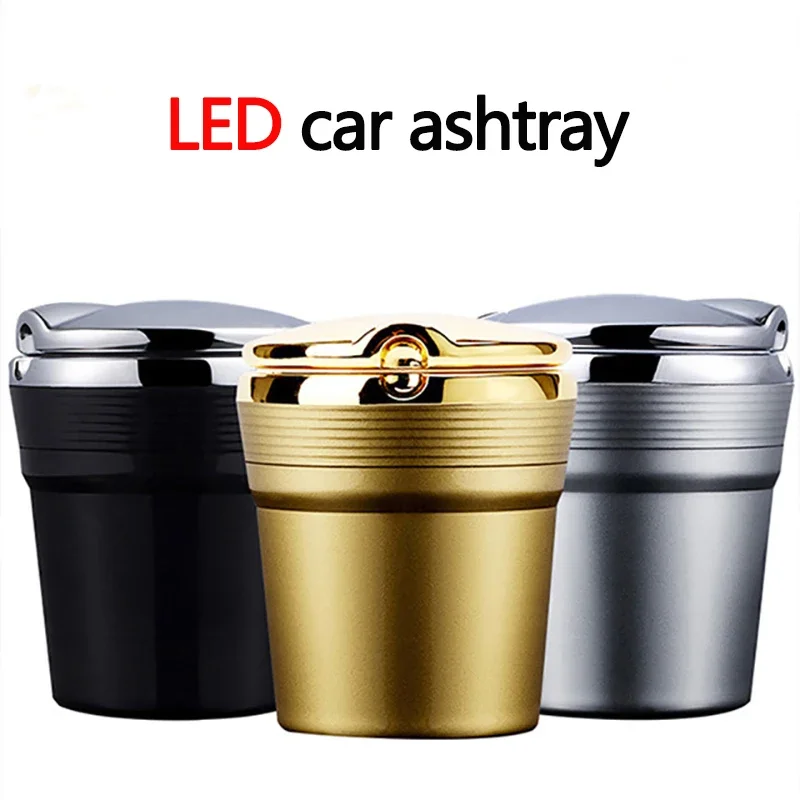 Car Ashtray Car Garbag Can With Led Light With Cover Creative Personality Covered Car Inside The Car multi-function Car Supplie