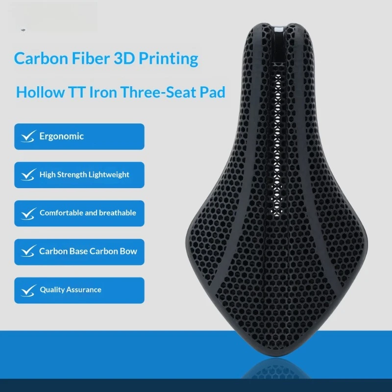 3D Printed Carbon Fiber Bike Saddle Hollow TT Triathlon Bicycle Seat Ultralight Carbon Rail Comfortable Breathable Saddle Pad