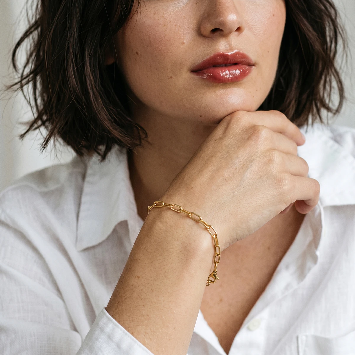 Zierliches Büroklammer-Kettenarmband für Damen Edelstahl 14K Vergoldet Minimalistisches Schlankes Gliederarmband Modeschmuck Geschenk