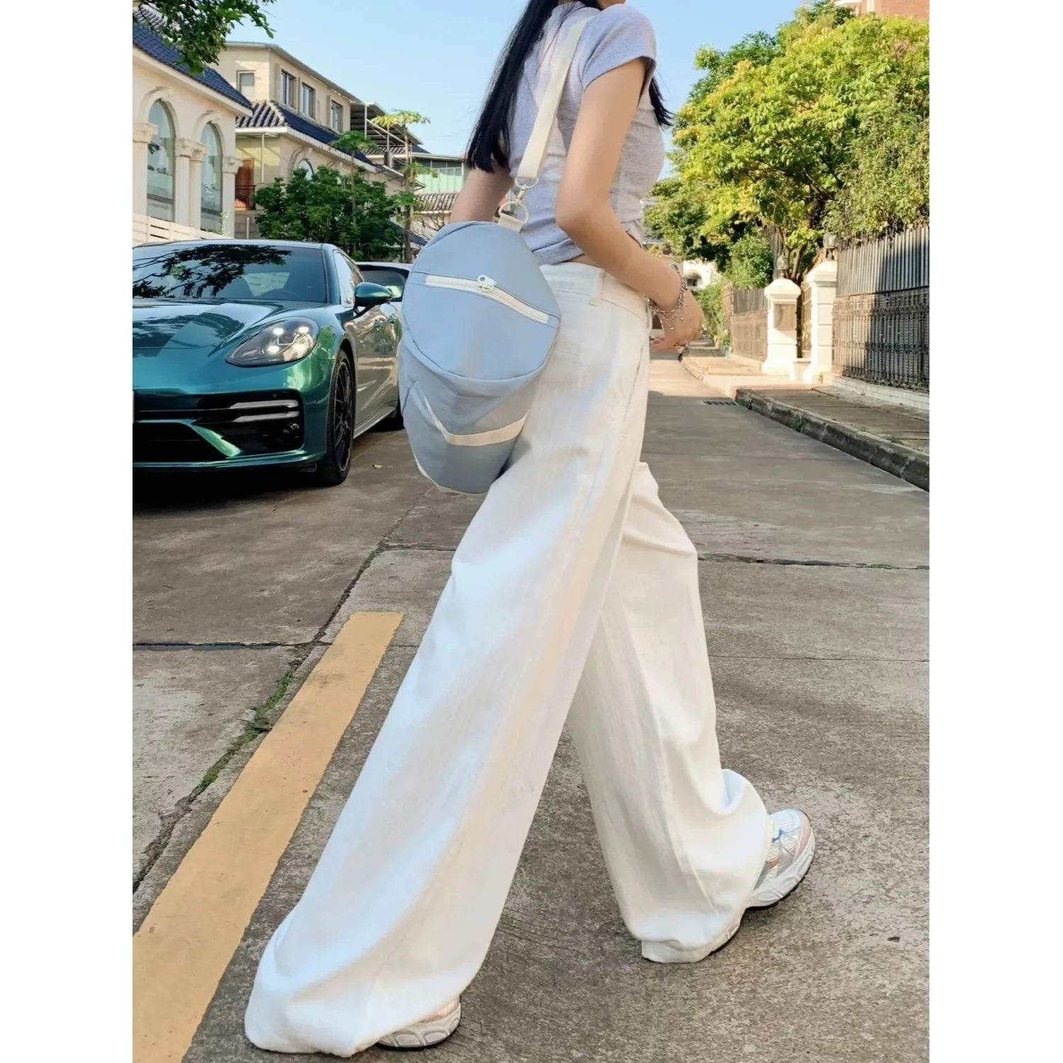 White Wide-Leg Pleated Jeans For Women 2025 Winter New High Loose Textured Design Straight-Leg Floor-Length Pants
