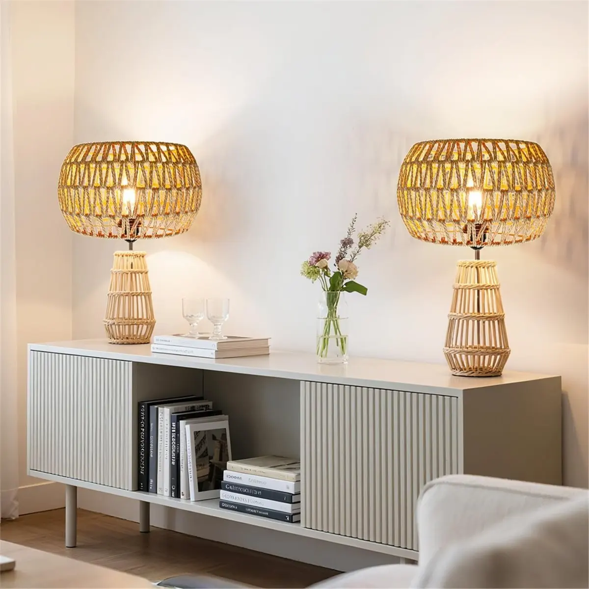 AA19 Hanging Light Lamp Shades Boho Rattan Lamp Shades, Woven LampShades for Floor Lamps Rattan Pendant Lights