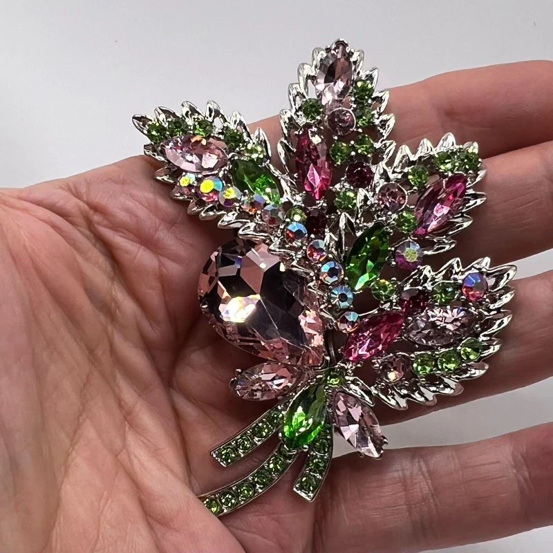 Vintage Crystal Glass Flower Brooch Fashion Plant Rhinestone Brooch Men and Women\'s Pins Clothing Accessories Gift Wholesale