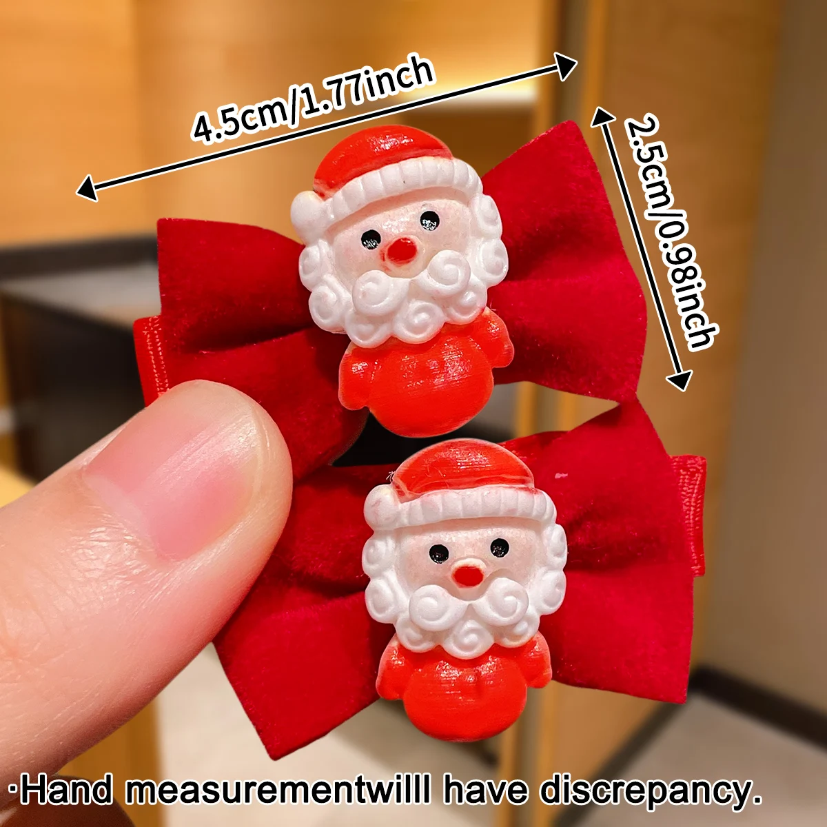 10Pcs Red Velvet Christmas Bow Hair Clips, Santa Elk Bell Decor, Women Holiday Hairpins for Xmas & New Year Gifts