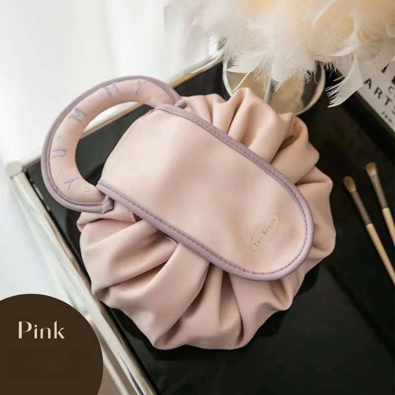 New Lazy Drawstring Cosmetic Bag Women's Portable Waterproof PU Travel Wash Bag Portable Storage Bag Box Box Premium