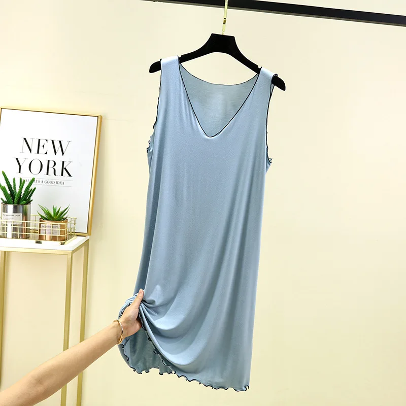 

Modal Pajamas V-neck Nightgown Women Fashion Summer Dresses 2024 Loose Vest Skirt Solid Color Sleeveless Sleepwear Home Wear