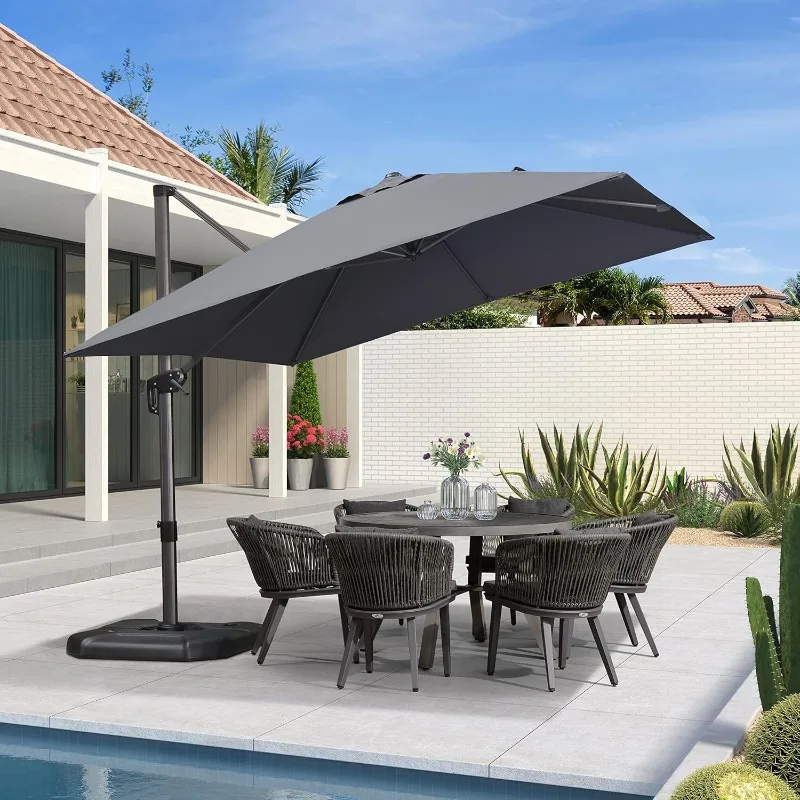 PURPLE LEAF 10 Feet Patio Umbrella Outdoor Cantilever Square Umbrella Aluminum Offset Umbrella with 360-degree Rotation