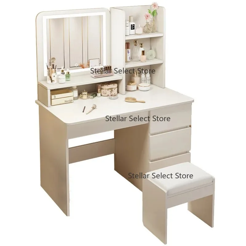 

Makeup table, simple bedroom bedside storage integrated, girls table and chair combination small light, l dresser