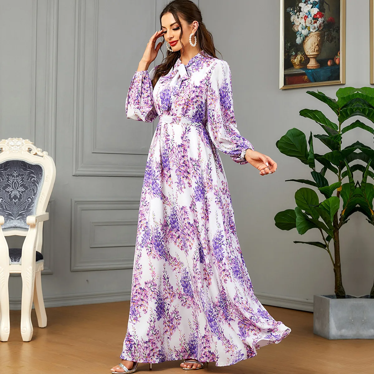 3585 New Fashionable Printed Elegant Robe Arab Clothing Long Dress