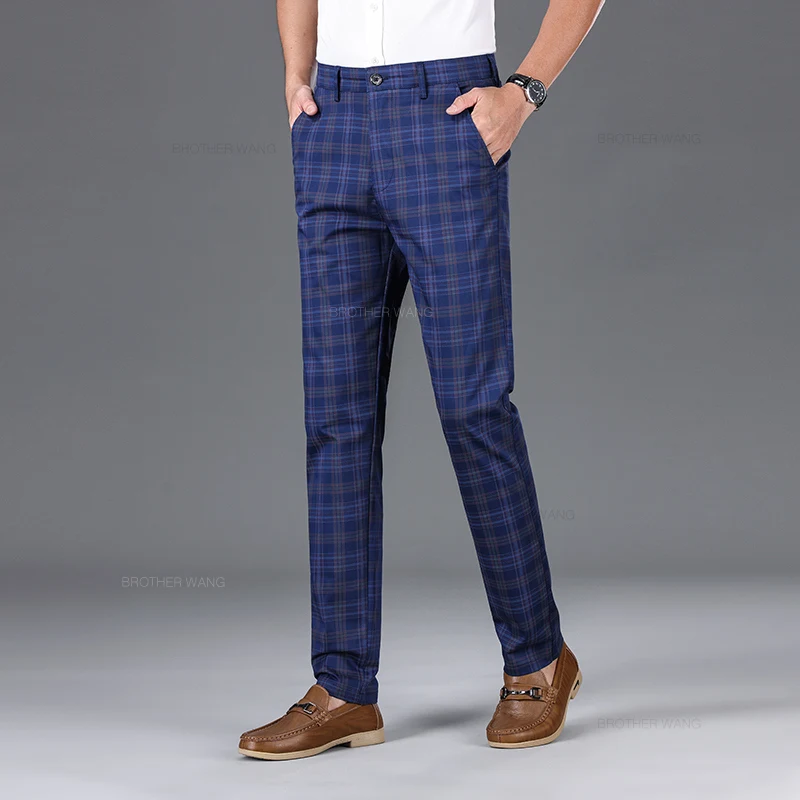 Spring Classic Men\'s Slim Fit Cotton Plaid Casual Pants Classic Style Business Fashion Stretch Trousers Male Brand Clothes