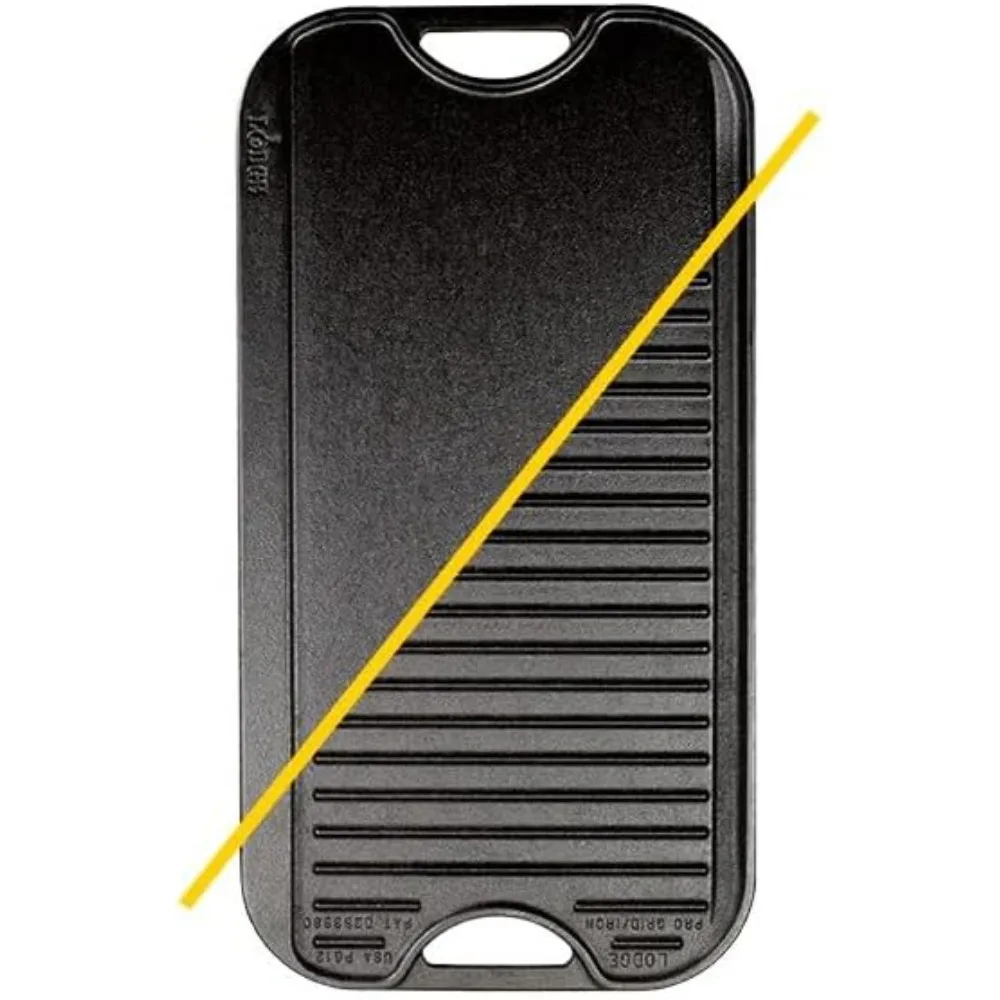 20x10.5 Inch Reversible Cast Iron Grill Griddle – Pre-Seasoned, Double Burner, Non-Toxic, Flat & Ribbed