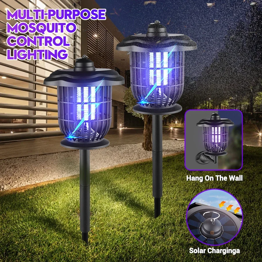 Lámpara Solar LED 2 en 1 de 1200 mAh con Lámpara Antimosquitos UV de 365 nm, No Tóxica, Impermeable, para Decoración de Jardín, Paisaje, Césped, Camping