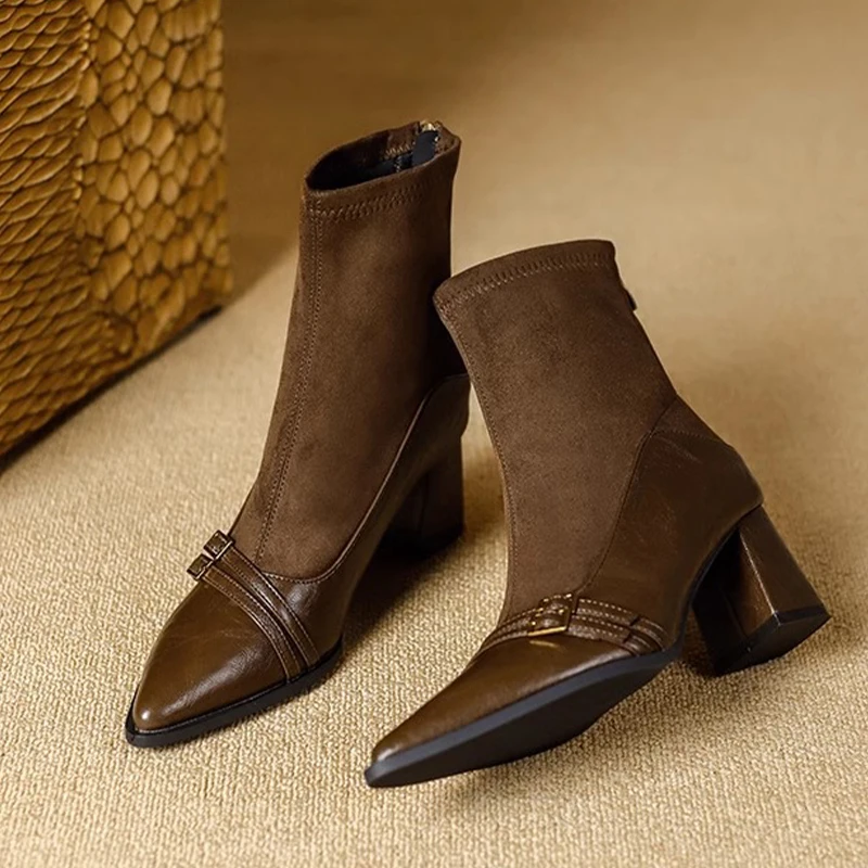 Ankle Boots for Women High Heels Pointed Toe Fashions Shoes Sexy Luxury Winter Boots 2025 Dress Pumps Chunky Botas Para Mujer