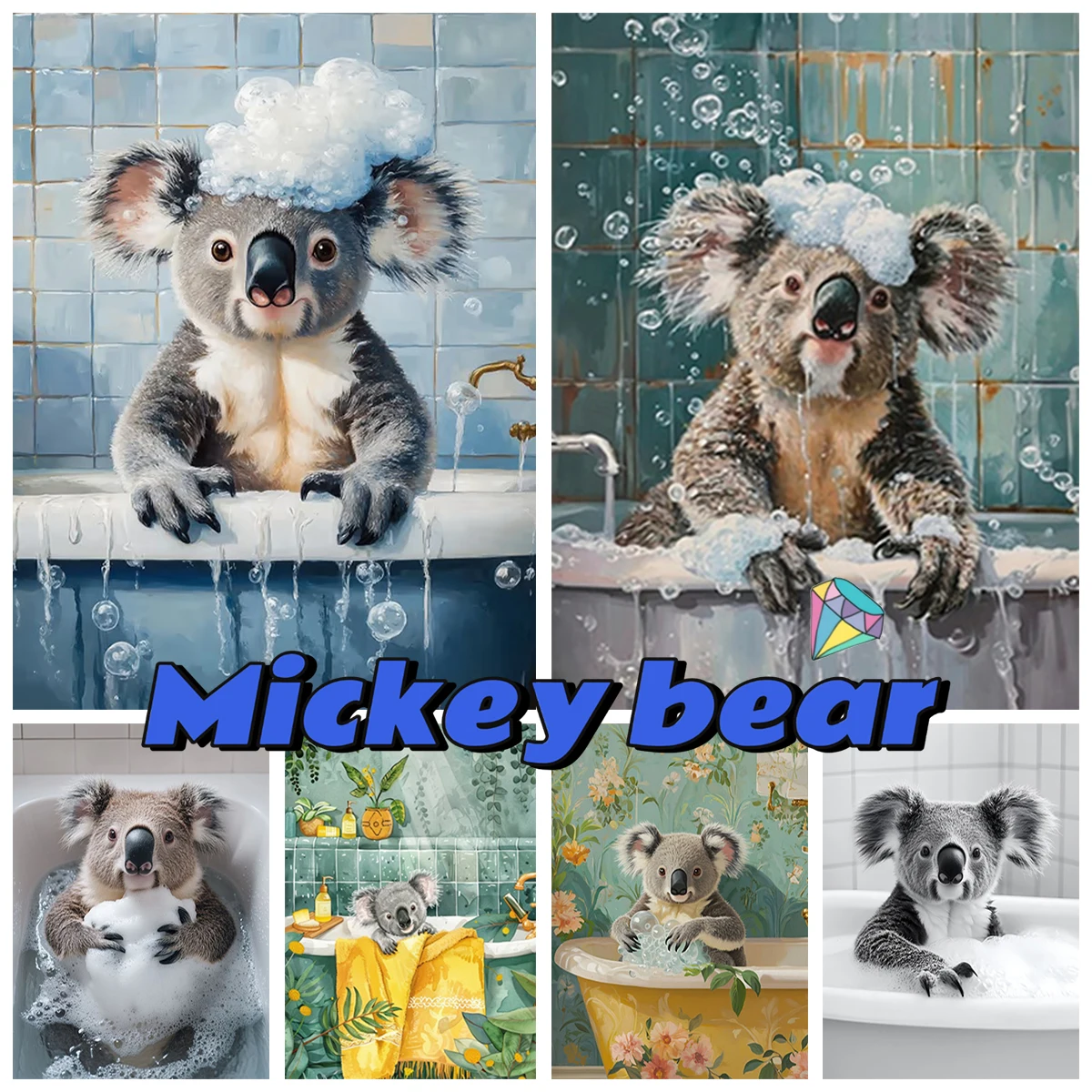 Koala Taking a Bath 5D Diamond Painting Interesting Animals Murals DIY Diamond Embroidery Modern Style Home Decor Gift
