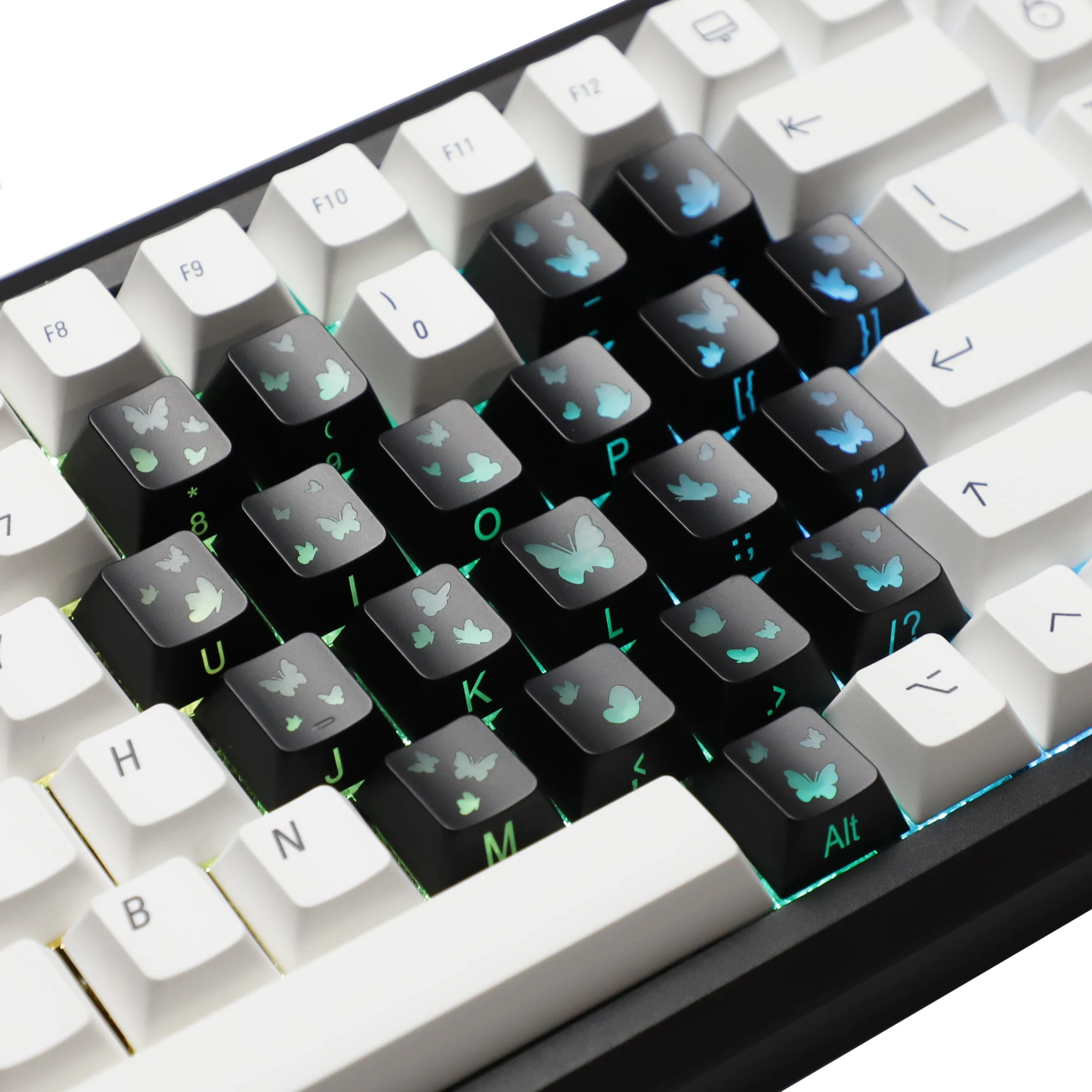 YMDK 21 Keys Butterfly Heart Keycap Black White Pink Silver Cherry Profile Sidelit Keycaps Compatible with Magnetic Switches