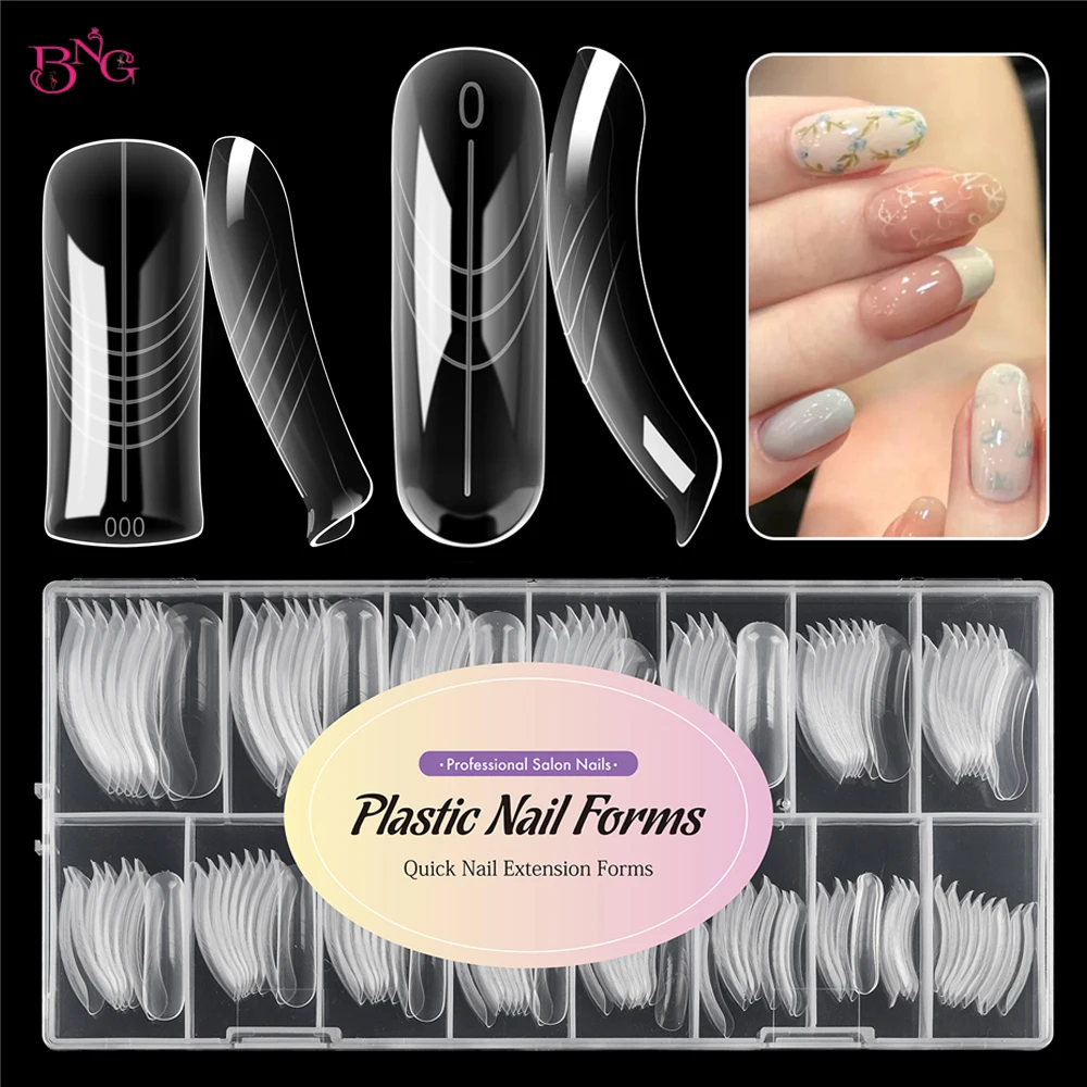 

BNG 140PCS Elegant Square Nail Dual Forms Acrylic Upper Nail Extension Moulds Full Cover UV Gel Nail Mold Tips Nail Extension