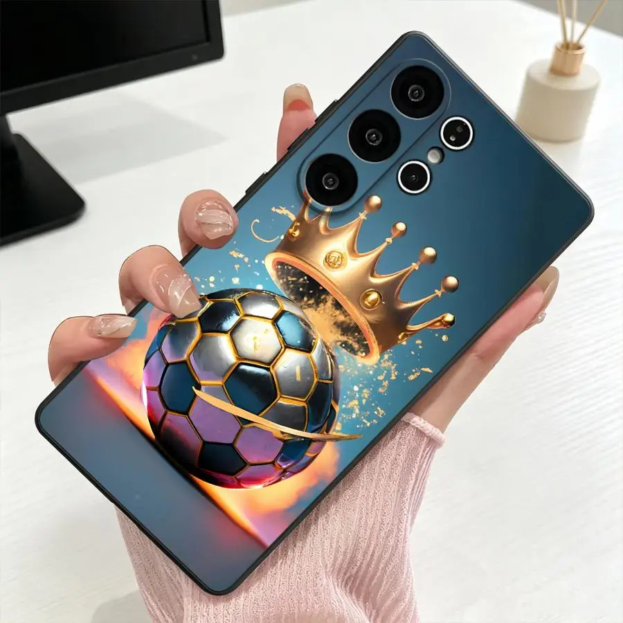Phone Cover Case for Samsung Galaxy S26 Ultra S21 FE S24+ Note 20 8 9 10 S20 S25 Plus S23 S10 S9 S26+ S24 S25+ Gold Crown Soccer