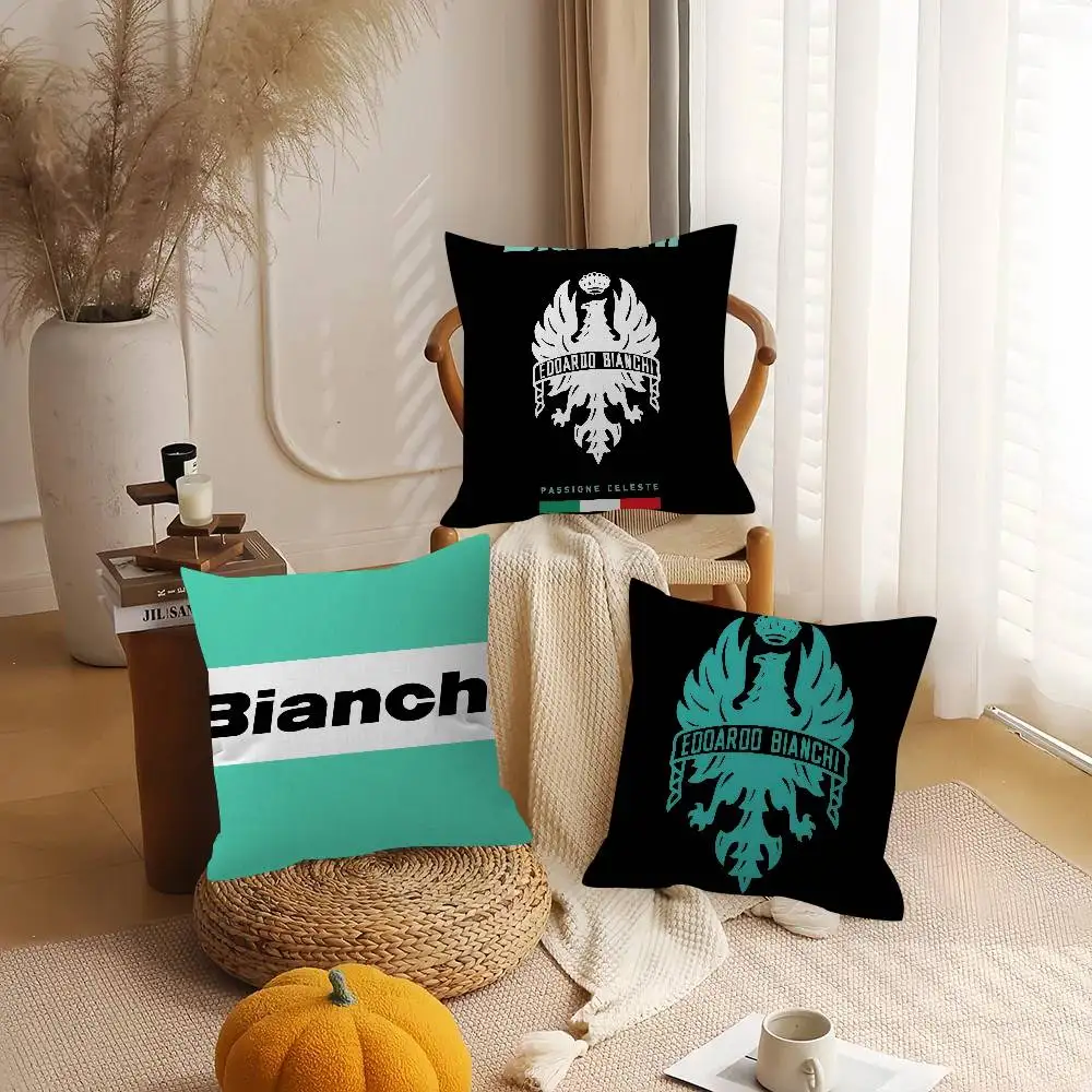 B-B-BianchiS Bike Logo Double-sided Printed pillow cover Short plush Suitable living rooms bedrooms sofas throw cushion cover