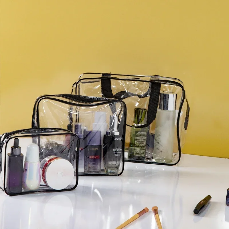 3Pcs Set Transparent PVC Toiletry Bags Waterproof Bathroom Storage Bag Travel Makeup Pouch Cosmetics Organizer Pouch Tote Bags