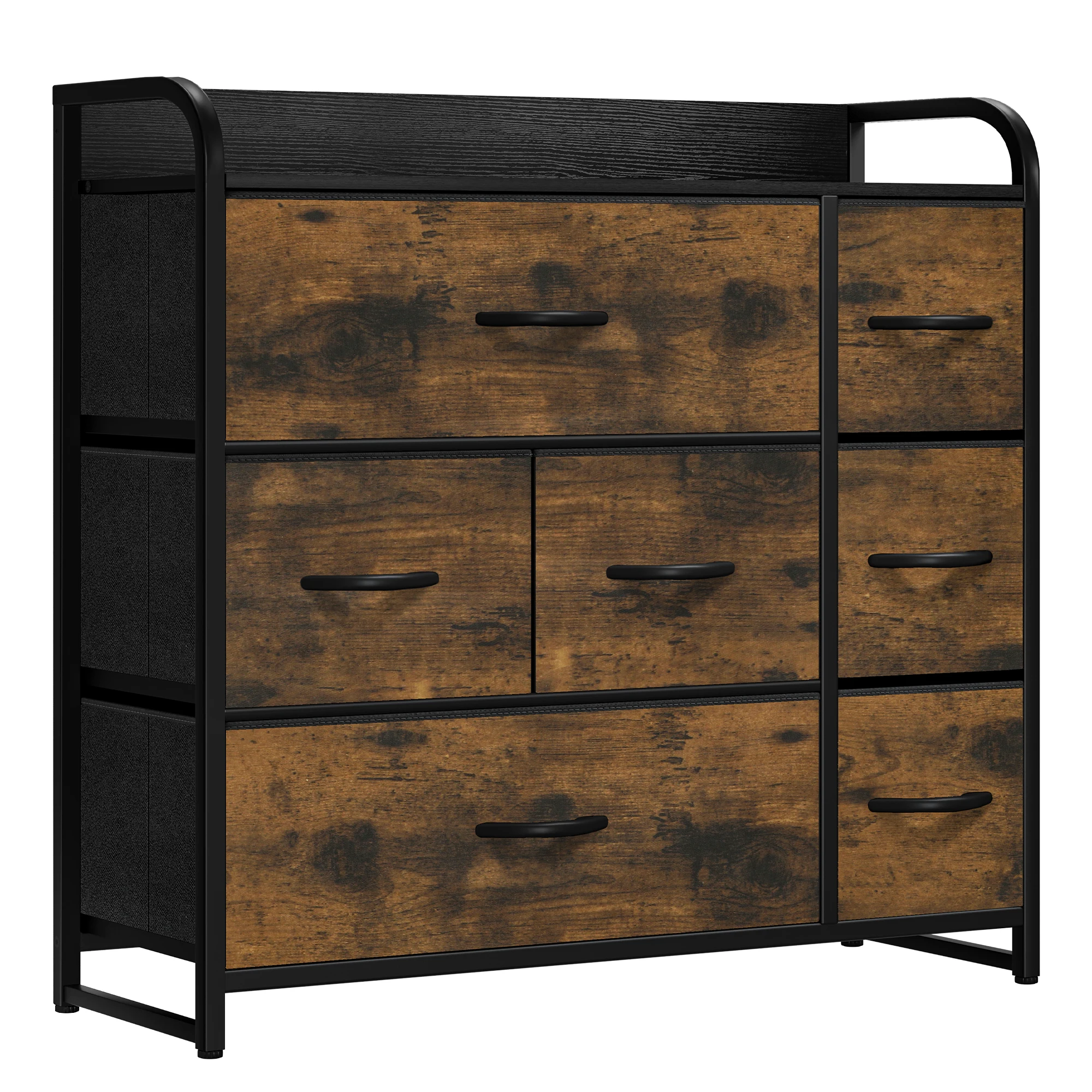 YITAHOME Comò a 7 cassetti - Piano in legno con struttura in acciaio e contenitori in tessuto per camera da letto, armadio, soggiorno