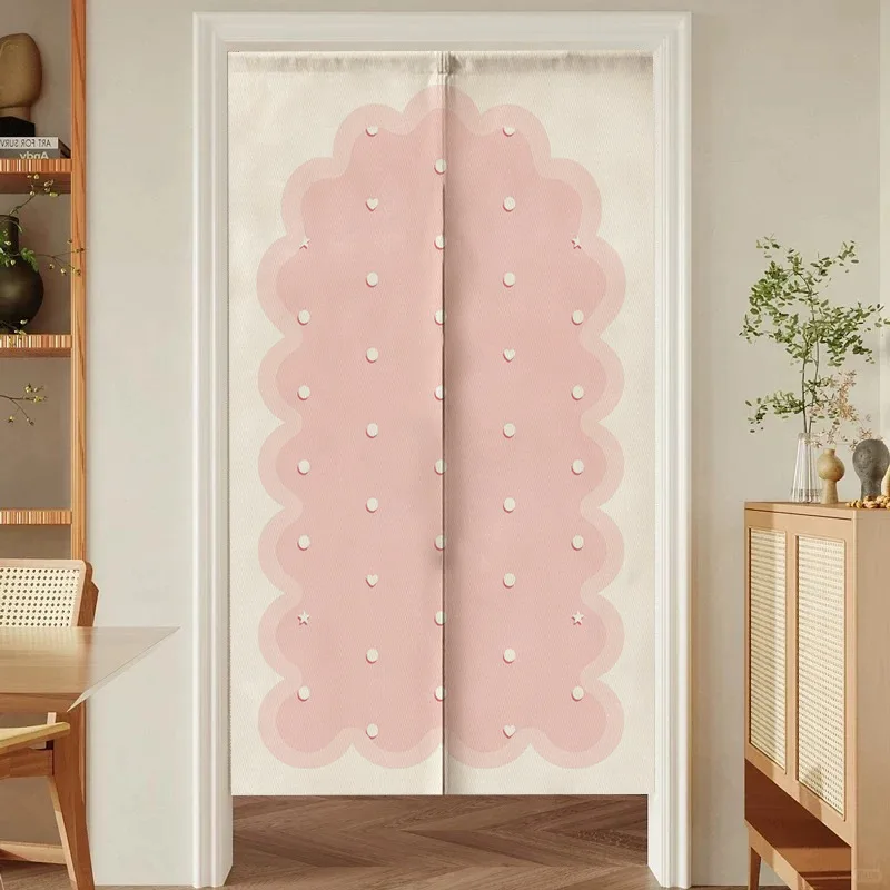Cortina rosa y fresca para vestidor, partición de privacidad, cortinas para puerta, entrada de cocina, media cortina colgante de lino Noren
