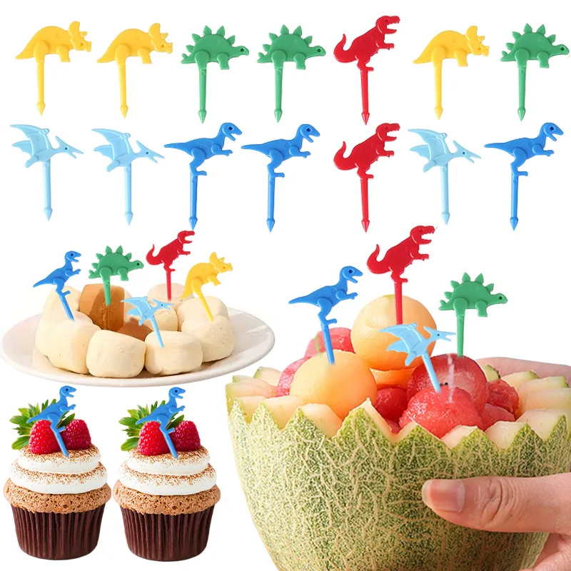 10Pcs/20Pcs Jurassic Fruit Forks, Cute Dinosaur Fruit Forks - Reusable Dessert and Party Tableware Decorations, Suitable for Bento Box Decoration, Snacks, Cakes and Desserts