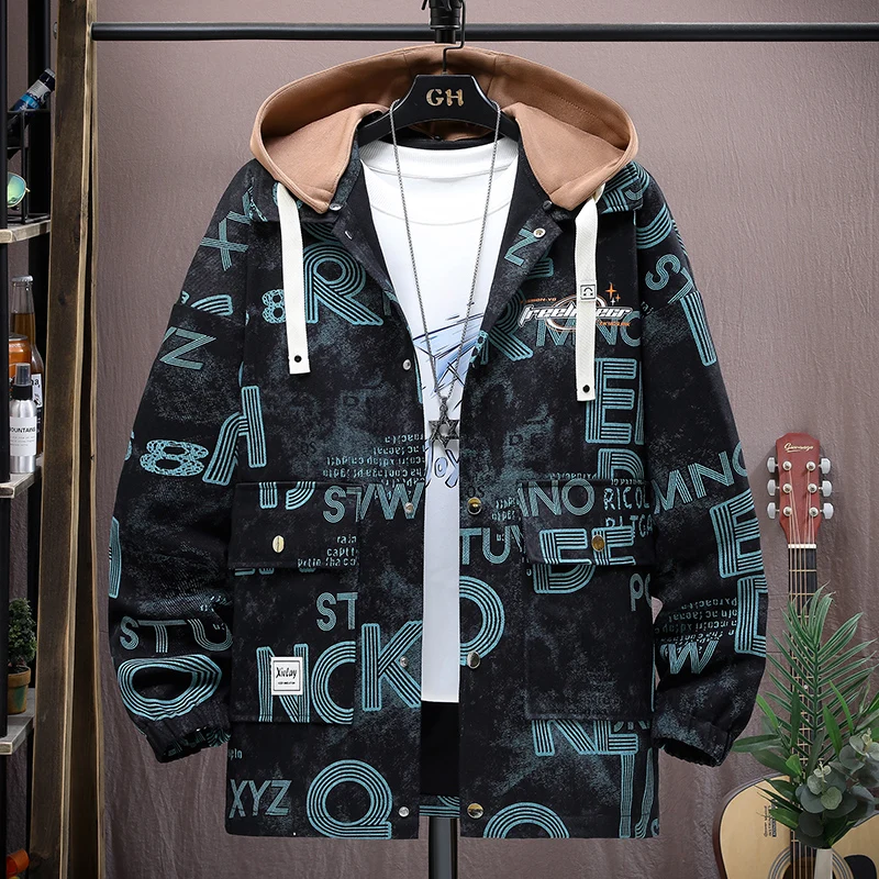 Men's Casual Hooded Denim jacket Autumn Plaid Coats Outwear Top Windbreaker Streetwear Male Outerwear Coat