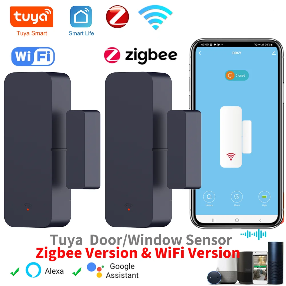 Tuya Zigbee WiFi Door Sensor Window Sensor Contract Sensor APP Remote Control Work With SmartLife Yandex Alexa
