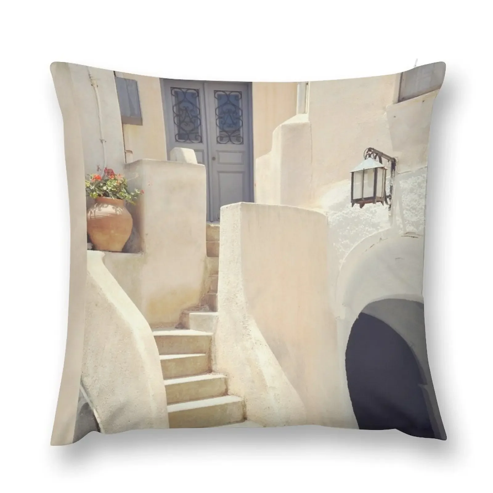 Santorini Architecture Charming House in Greek Street Throw Pillow Sofa Decorative Covers anime girl pillow