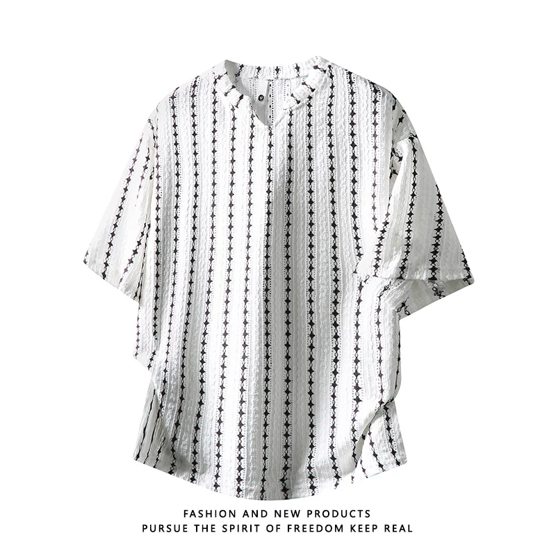 2026 Summer Men's Short-Sleeved American Check Open-Weave V-Neck T-Shirt — купить у AliExpress WW