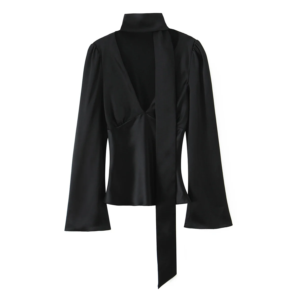 

DiYiG WOMAN 2025 Winter New Fashion Silk Satin Texted Shirt Retro Long Sleeve Chic Rear Scarf Ornament Top Blouses Mujer