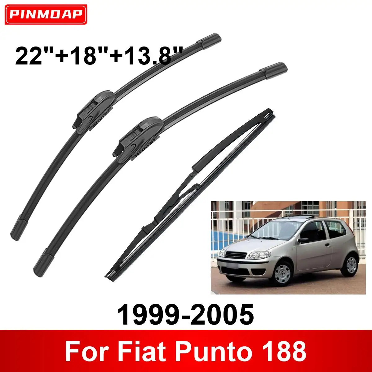 3PCS Car Wiper For Fiat Punto 188 1999-2005 Front Rear Wiper Blades Brushes Cutter Auto Accessories 2001 2002 2003 2004 2005