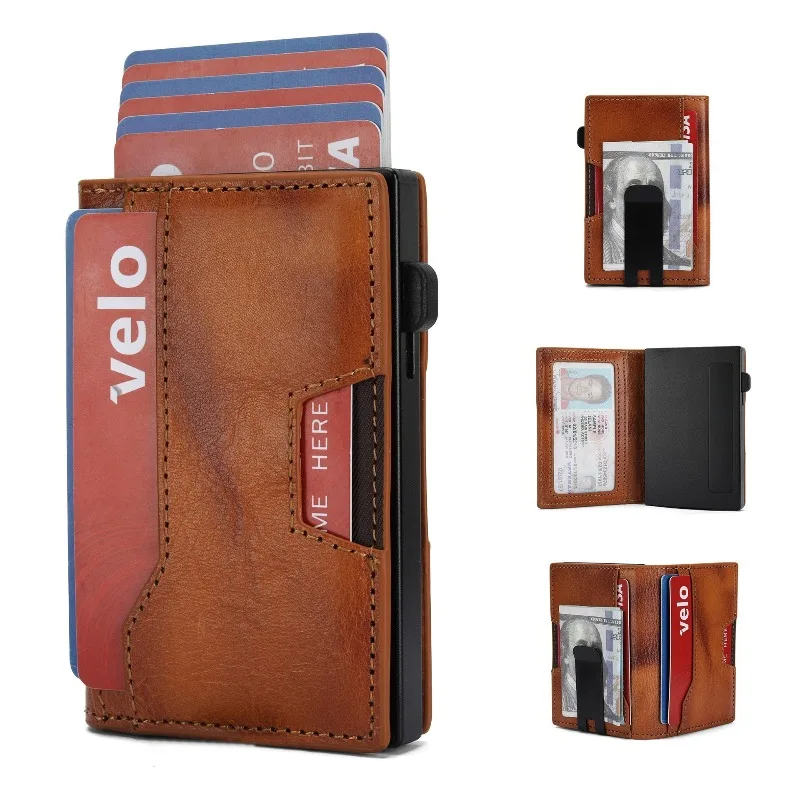 Multi Functional Aluminum Alloy Card Bag, Carbon Fiber Anti-theft Brush Wallet, RFID Shielded Leather Men's Wallet