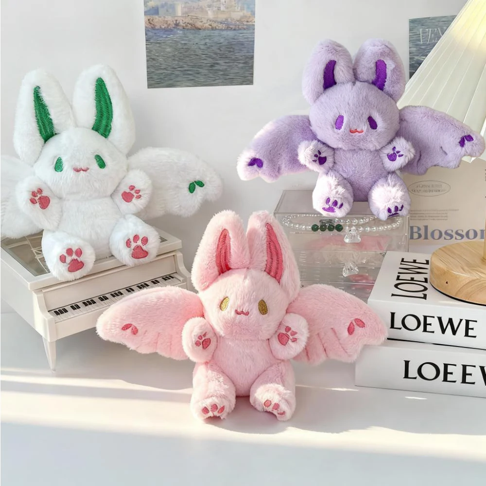 Jouet en peluche lapin chauve-souris volant, breloque de sac à dos violet rose blanc pour garçons et filles, bureau pour enfants, Adorable Animal en peluche Unique, cadeau