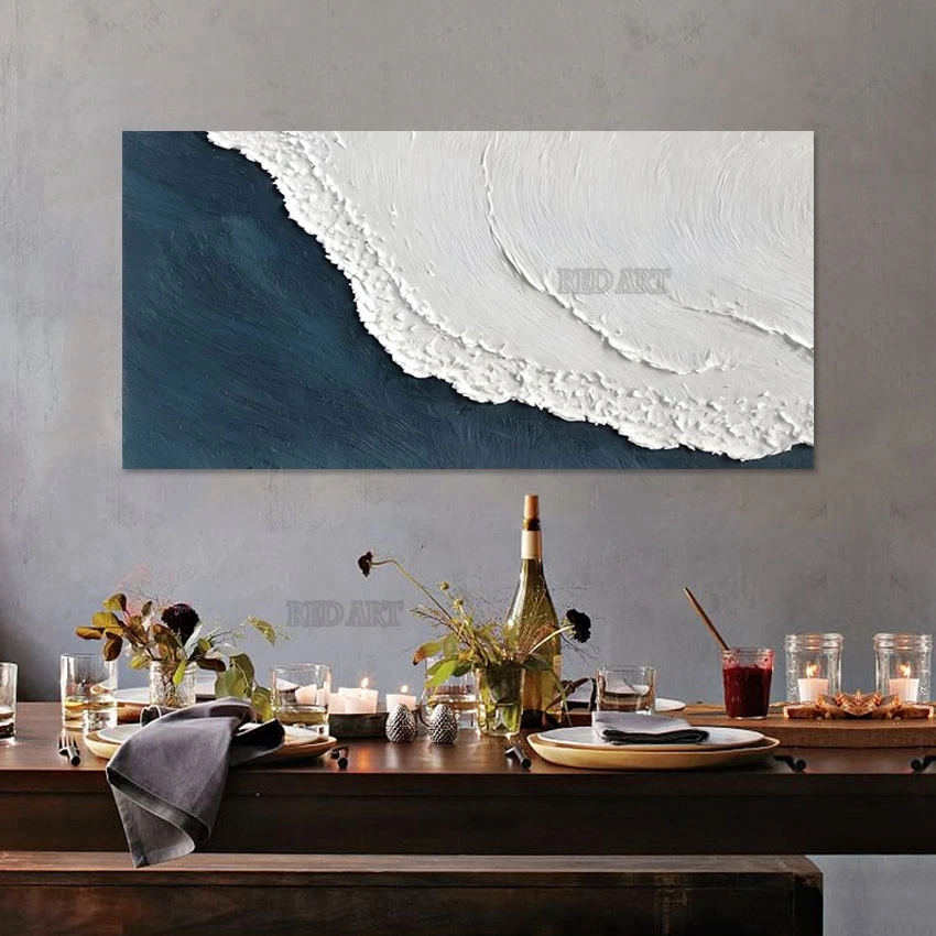 

Большая настенная панель, акриловые черно-белые толстые краски, абстрактная живопись, морская волна, картина, украшение, аксессуары, искусство для отеля