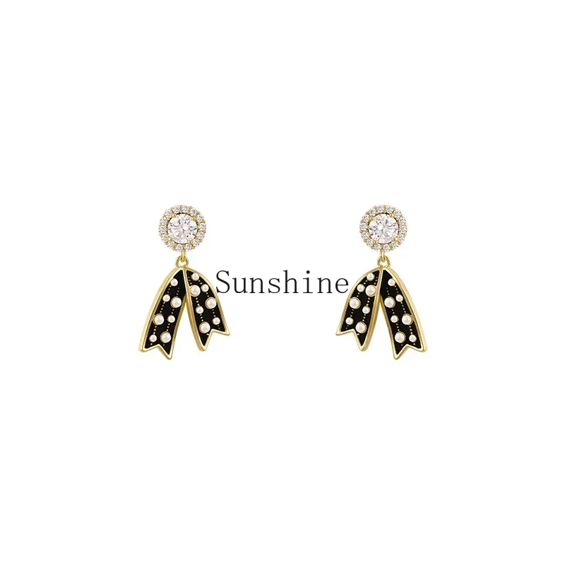 Bow pearl earrings niche design sense premium light luxury stud earrings