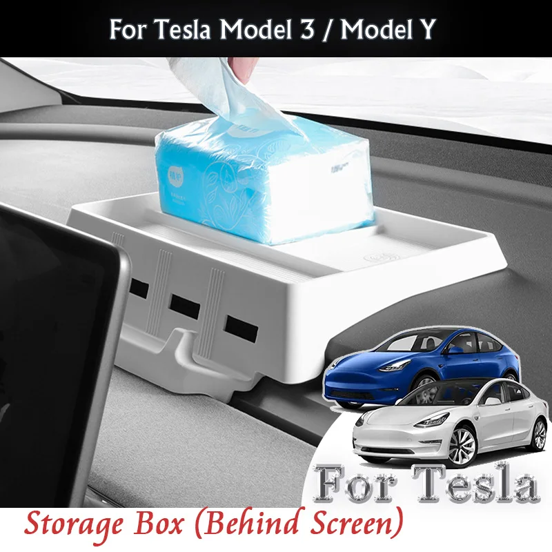 

For Tesla Model 3 Model Y 2021 2022 Car Center Console Silicone Dashboard Storage Box with ETC Tray Behind Screen Organizer
