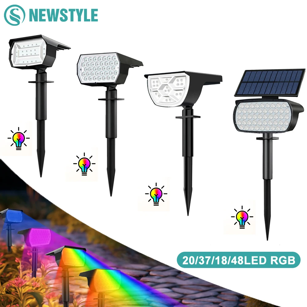 

Solar Spotlight Outdoor 20/37/48LED Color Changing RGB Lights Solar Landscape Wall Light Waterproof Pathway Walkway Patio Porch