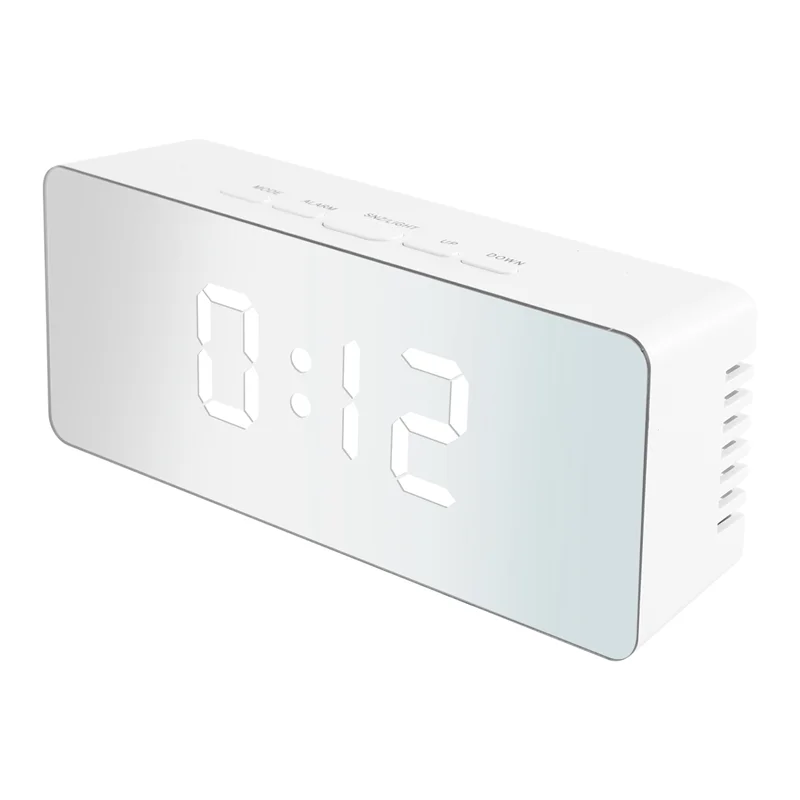 B16C-Led Digital Alarm Clock Snooze Alarm Clock With Mirror Adjustable Brightness And Temperature Display