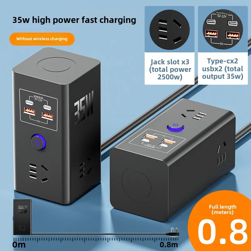 Многофункциональная розетка для беспроводной зарядки с быстрой зарядкой через USB, плагинная плата Бытовой удлинитель с патч-панелью для кабеля