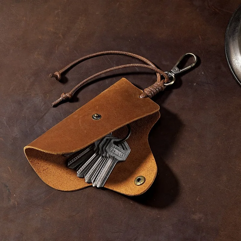 Bolsa para llaves de cuero Crazy Horse, funda universal para llaves de coche con diseño antiarañazos, bolsa de almacenamiento de llaves de cuero genuino para llaves de automóvil