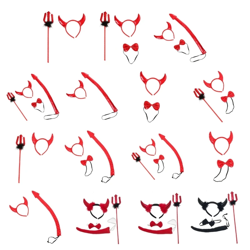 Devil Ears Devil Horns Demons Horns Devil Headband Halloween Accessory Red Women Girl Devil Funny Dress Cosplays Props