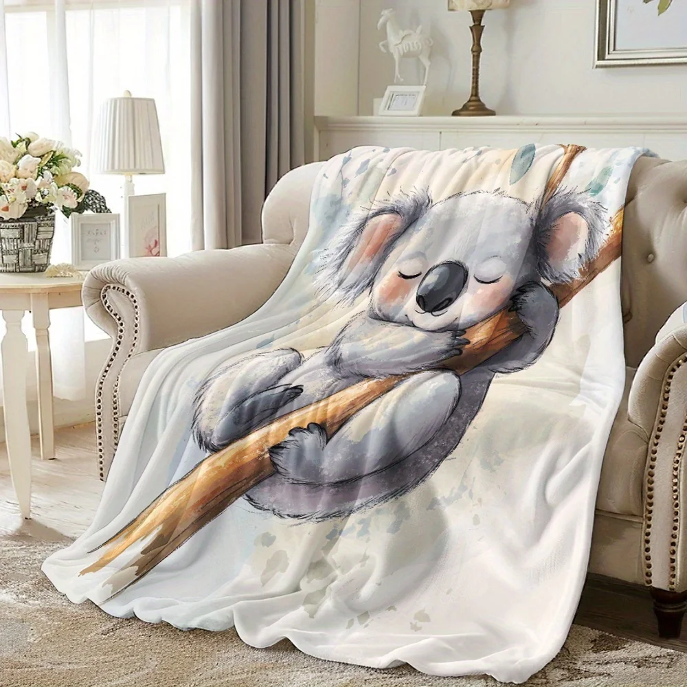 Cute Watercolor Koala Blanket Modern Animal Pattern Soft Cozy Warm Throw for Bed Sofa Office Travel All Seasons