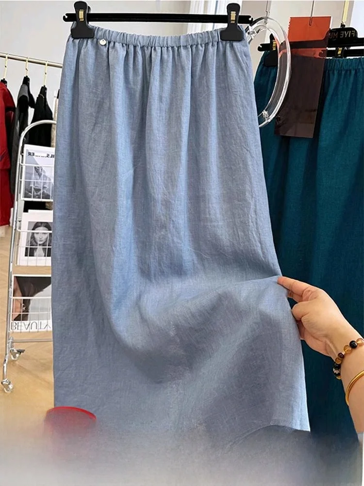 

Новинка 2025, женская хлопково-шелковая повседневная юбка-миди, легкая прямая юбка с разрезом, большие размеры, летняя модная свадебная юбка Dr