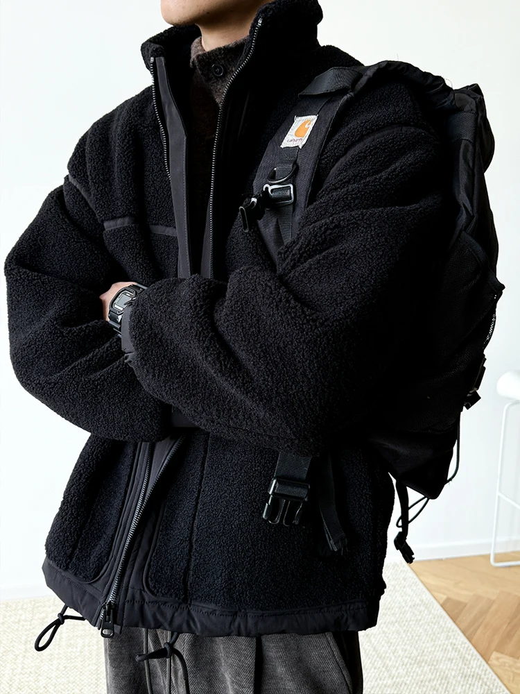 เสื้อแจ็คเก็ตทำงานผู้ชายสไตล์เกาหลี ผ้าฟลีซหนานุ่ม คอตั้ง กันลม กันหนาว ใส่สบาย ดีไซน์ทันสมัย